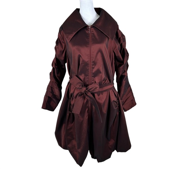 Samuel Dong Jackets & Blazers - Samuel Dong Bubble Hem Trench Coat Women XL Burgundy Iridescent Avant Garde